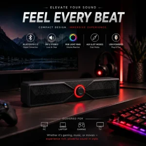 Private Mold Surround Computer Soundbar 4 Colors LED Light 2.0 AUX USB Powered Stereo Bass Boost Large Volume Speaker