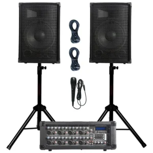 Professional 1000W PA Speaker System 2X12″ Subwoofer TWS Karaoke Set 8-Channel Mixer Sound Box AC Sound Personal