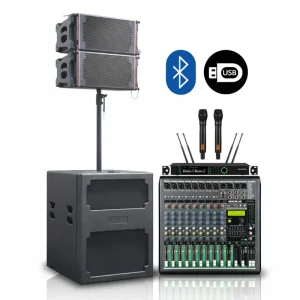 Professional Active Line Array Speaker System 2×10″+18″ Subwoofer Built in DSP Waterproof Portable for Wedding Church Event