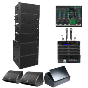 Professional Dual 10 Inch Line Array Speaker Full Set DJ Disco Bar Audio Sound System with Teleprompter Amplifier for Night Club