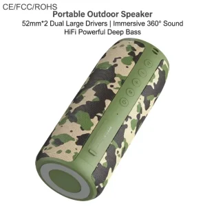 Professional S515 Camouflage Portable Outdoor Speaker Dual 52mm Driver 360 Immersive Sound 10W Power IPX5 Waterproof