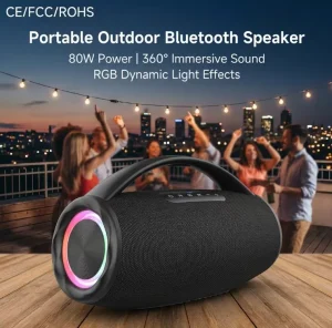 Professional S972 80W High Power Portable Outdoor Speaker 16000mAh Battery RGB Light Effects for Party