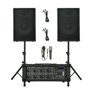 Professional Sound 1000W 2×15″ Subwoofer PA Speaker System BT TWS Karaoke Set 8 Channel Powered Mixer Sound Box Bocina Parlant
