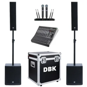 Professional Two Way Wooden DJ Column Speaker System 15″ Subwoofer 10×3.5″ Column Speakers 600W Peak Power Active DSP Sound