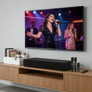 Protek Android Smart Karaoke Bar with 2 Wireless Microphones WiFi Connection Voice Control Song Request 2.1Ch Soundbar for KTV