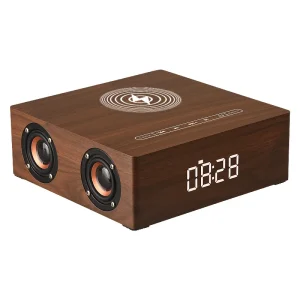 Q5A Wooden Functional Wireless Charging Home Smart Touch Clock Speaker