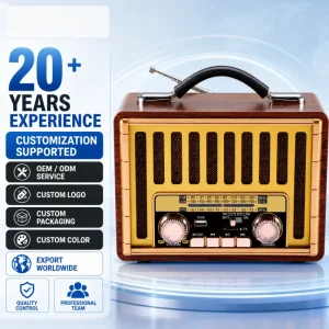 R-1949BT Vintage Portable Speaker AM FM SW 3 Band Radio USB TF MP3 Player Rechargeable Flashlight Radio