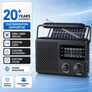 R-2011BTS Factory OEM Solar Powered AM FM SW Radio Speaker USB TF MP3 Player Rechargeable Portable Radio