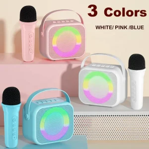 RGB LED Portable Home Family KTV Kids Outdoor Karaoke Speaker with Wireless Mic and bluetooth Mini Karaoke Speaker Bar