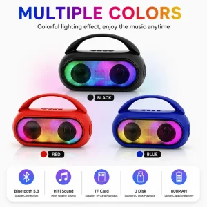 RGB LED Portable Speaker 8W Wireless HiFi Speaker with TF Card USB Support Outdoor Music Speaker