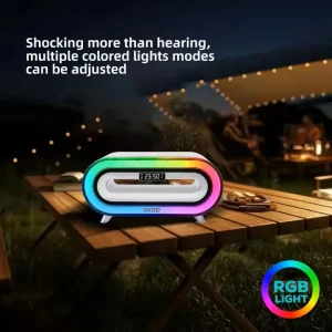 RGB Magnetic Wireless Charger Magnetic Bluetooth Speaker With LED Light 15W Fast Charging Alarm Clock Mobile Charger