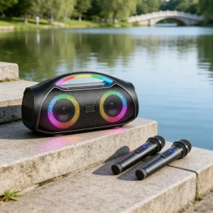 RGB Subwoofer Speaker Portable Wireless with 2 Microphones USB AUX Outdoor Party