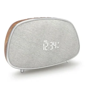 Retro Dual LED Digital Alarm Clock FM Radio Version 5.4 30W Stereo Sound Wooden Wireless Speaker for Computer Use