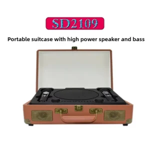Retro Leather Wood Box Portable KTV Audio SD2109 Heavy Bass Outdoor Speaker with Wireless Mic