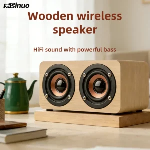 Retro Wooden Speaker Subwoofer Portable Mini Wood Grain Battery Powered for 5W Home Theatre Audio Gift RGB LED