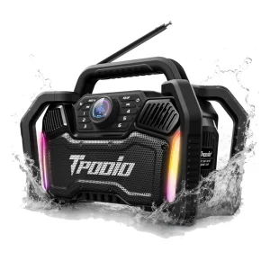 Rugged Jobsite BT Speaker 160W 120dB Loud FM Radio IPX6 Waterproof 24H Battery 28W PD Fast Charge 2.5H Heavy Duty