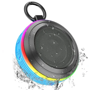 S Portable Shower Speaker with Light Show FM Microphone IPX7 Waterproof Suction Cup Speaker