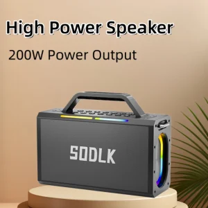 S1115 200W High Power Portable Karaoke Speaker with 2 Mics RGB LED Lights Remote Control Battery Aux Outdoor Use