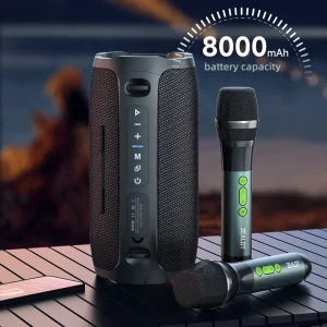 S76 2 Wireless Microphones 50W High Power IPX6 Waterproof Home Theatre Party Outdoor Speaker RGB LED Lights Memory Card
