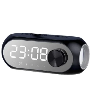 S8 Mirror Surface Alarm Clock Thermometer Wireless for V5.3 Speaker Built in Mic FM Radio Knob Hands Free