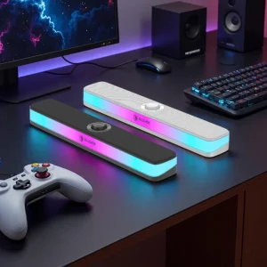 SADES Posevolt Dual Purpose Wired Rgb Luminous Lighting Desktop Strip Speaker Heavy Speaker Metal Mesh Computer Gaming Soundbar