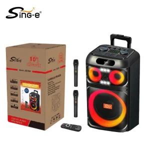 SING E 10″ Outdoor Trolley Wooden BT Speaker Portable Professional Karaoke Audio Playback System Suitable for Clubs and Parties
