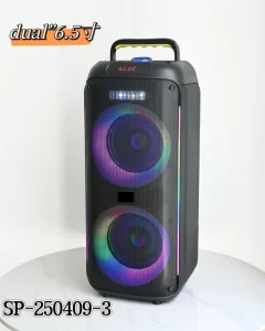 SP 250409 3 Portable Bluetooth Karaoke Speaker with Dual 6.5-Inch Woofers Dual Microphones Colorful Lights