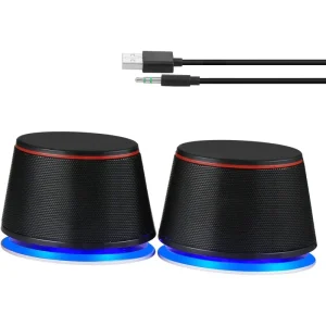 SW102 5Wx2 Computer Speakers Deep Bass 2.0 USB & 3.5mm Aux Small Body Stereo Multimedia for Gaming