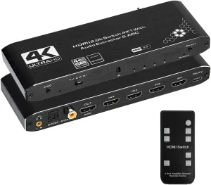 SYONG HDMI Switch 4×1 with Optical SPDIF Coaxial 3.5mm L R Audio Extractor 4K60Hz HDMI Switcher Support HDMI 2.0b HDCP 2.2 ARC