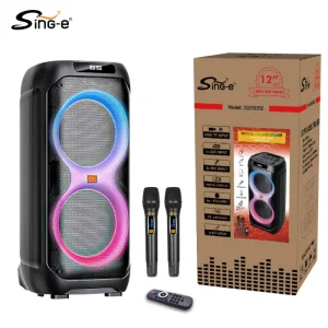 Sing E ZQS12212 Portable RGB Dual 12 Inch TWS Pa Speaker System Trolley DJ Bass Blue Tooth Speaker for Outdoor Activities