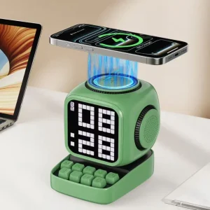 Smart 3 in 1 AI Wireless Speaker Fast Charger Alarm Clock RGB Led Light and White Noise Function Rechargeable LED Desk Lamp15W