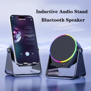 Smart Inductive Audio Stand Wireless Portable Speaker with RGB LED Lighting and Mobile Holder Mini Subwoofer