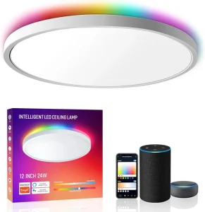 Smart LED Ceiling Light 85-265V RGB WiFi Round Panel Slim Indoor Ambient Lighting Living Room Decor Works With Alexa Art Deco