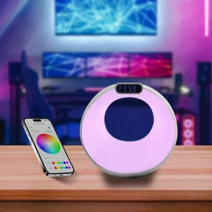 Smart Mini 4 in 1 AC QC3.0 USB-C Portable Wireless Speaker LED RGB Night Light Digital Clock for Bedside Table Use