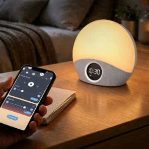 Smart Sunrise Alarm Clock with App Control Custom Wake Sleep Routines Multi Sunrise Color White Noise Sound Machine