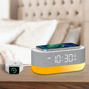 Smart Wireless Charging LED Light Sound Machine Alarm Clock Wireless Speaker Night Light for Home White Noise Machine