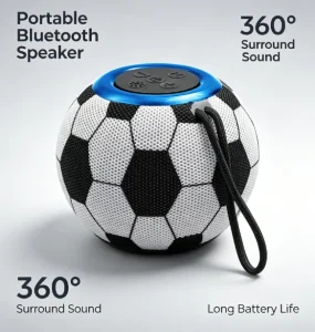 Soccer Ball Design Speaker with Colorful LED Light Mini Portable Wireless Speaker with Strap for Travel Party
