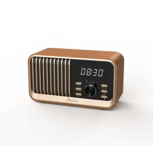 Solid Wood Retro Speaker Home Subwoofer Audio Alarm Clock Radio Wireless Charging Dustproof Voice Prompt