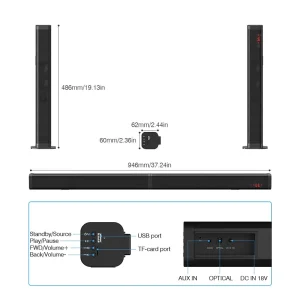 Sound Bar 40W Sound Bar for TV Wired & Wireless with 4 Powerful Speakers 32 Inch Surround Sound Effect