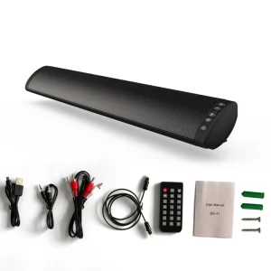 Soundbar Speaker FM Radio Wall Mount BT Audio Speakers Surround Soundbar with RCA AUX Remote Controller