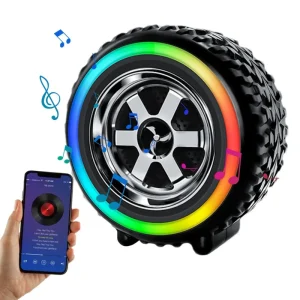 Speaker Car Wheel Shaped RGB Light Punchy Bass Rich Audio Stereo Portable Small Speaker