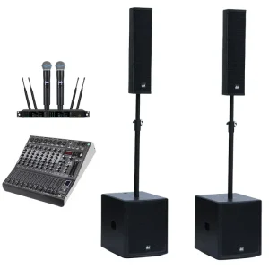 Stage 5×6.5 Inch Column Speakers PA System with Active 18 Inch Subwoofer DJ Speaker Set for Church Concert Party