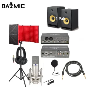 Studio Equipment Kit Monitor Speaker with Condenser Microphone Headphone Audio Mixer Home Club Broadcast Singing Recording