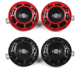 Super Loud Compact Electric Blast Tone Air Horn Kit Red Black 12V 115DB Iron Coaxial Speaker for Motorcycle Car