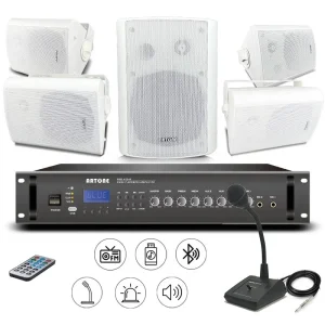 Supermarket Complete Full Set Sound 100V 8ohm Wall Mounted Audio Outdoor Cabinet Speaker System Amplifier Kit for Restaurant
