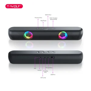 T WOLF B320 Colorful Lighted Gaming Speakers for Desktop Wireless Music Player AUX TF Card Home Office Party
