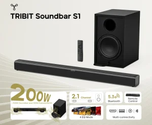 TRIBIT Soundbar S1 BT5.3 200W 2.1 Channel Soundbar With 6.5 inch Wired connected Subwoofer Speakers for TV