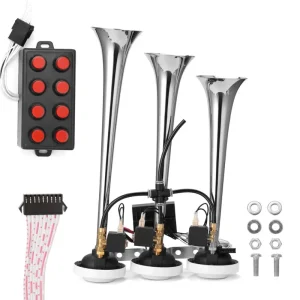 Three Tube 2 Way 110dB 12/24V Zinc ABS Car Horn Speaker with Tweeter and OLIVER Fitment Auto Modification Accessory