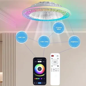 Tuya RGB LED Smart Atmosphere Light 7 Blades Ceiling Fan with Light and Speaker