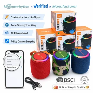 Unique Gadgets Speaker Waterproof Smart 7W RGB Tg Round IPX5 Mini Fabric Outdoor BT Wireless Portable Black Speaker